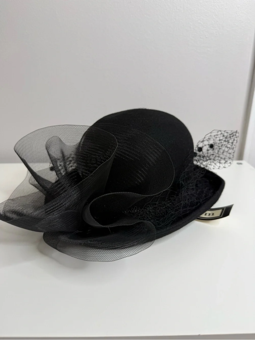 Milan by Charm Vintage Decorative Derby Hat Black Tulle flower NWT deadstock
